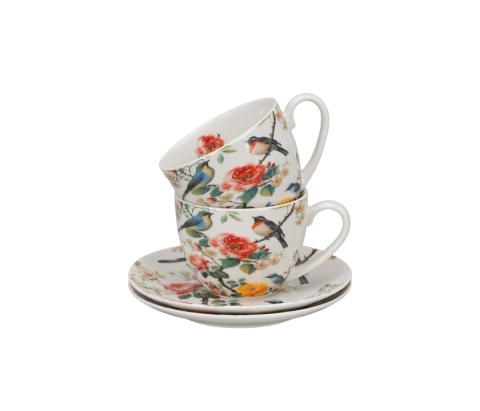 Filiżanki ze spodkami April na prezent komplet 2 szt róże