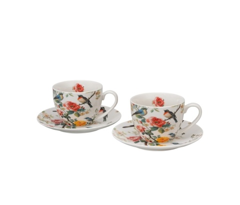 Filiżanki ze spodkami April na prezent komplet 2 szt róże