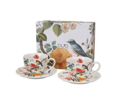 Filiżanki ze spodkami April na prezent komplet 2 szt róże