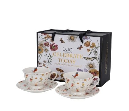 Filiżanki ze spodkami royal Grace na urodziny zestaw 2szt