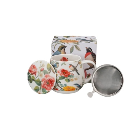 Kubek baryłka zaparzacz April na dzień kobiet kwiaty ptak