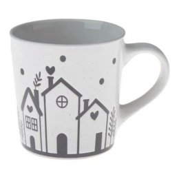 Kubek do herbaty kawy ceramiczny domki tłoczony na prezent