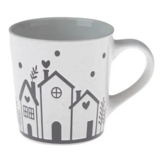 Kubek do herbaty kawy ceramiczny domki tłoczony na prezent