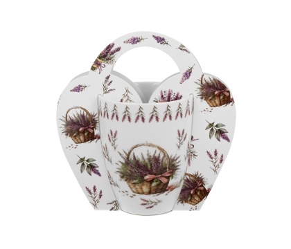 Kubek do herbaty prezent w koszyczku kosze kwiatów lawenda