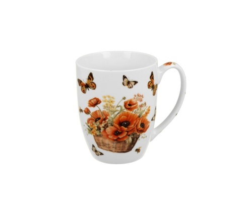 Kubek do herbaty na prezent w koszyczku kosze kwiatów maki