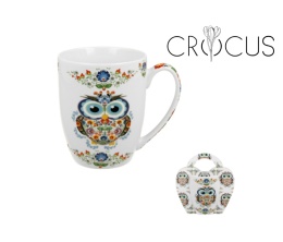 Kubek do herbaty na prezent w koszyczku sowa etno sówka