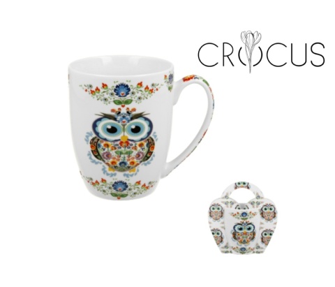 Kubek do herbaty na prezent w koszyczku sowa etno sówka