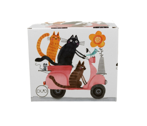 Kubek kubas jumbo xxl na prezent porcelana koty na skuterze