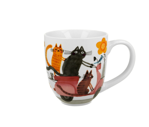 Kubek kubas jumbo xxl na prezent porcelana koty na skuterze