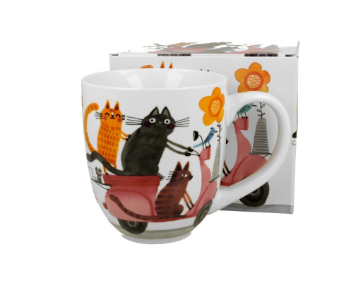 Kubek kubas jumbo xxl na prezent porcelana koty na skuterze