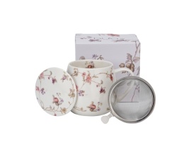 Kubek porcelanowy z zaparzaczem baryłka Safa kwiaty