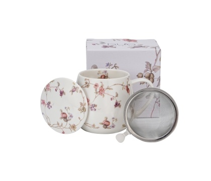 Kubek porcelanowy z zaparzaczem baryłka Safa kwiaty