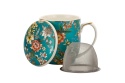 Kubek przykrywka sitko filtr kwiaty do ziół porcelana turkus
