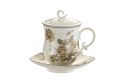 Kubek przykrywka sitko spodek kwiaty do ziół porcelana
