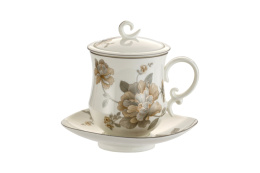 Kubek przykrywka sitko spodek kwiaty do ziół porcelana