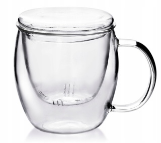Kubek szklany ze szklanym zaparzaczem do herbaty kawy
