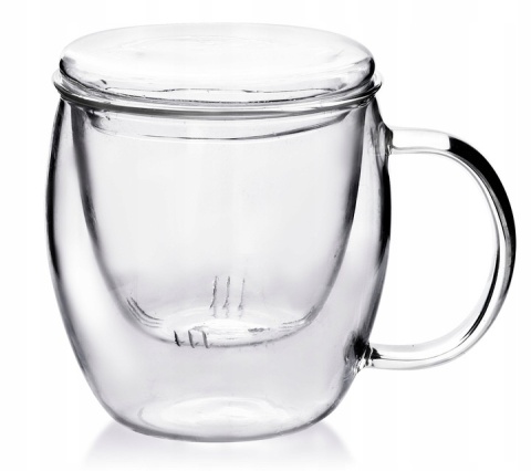 Kubek szklany ze szklanym zaparzaczem do herbaty kawy