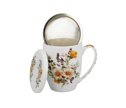 Kubek z zaparzaczem do ziół kosze kwiatów daisy stokrotki