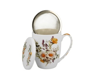 Kubek z zaparzaczem do ziół kosze kwiatów daisy stokrotki