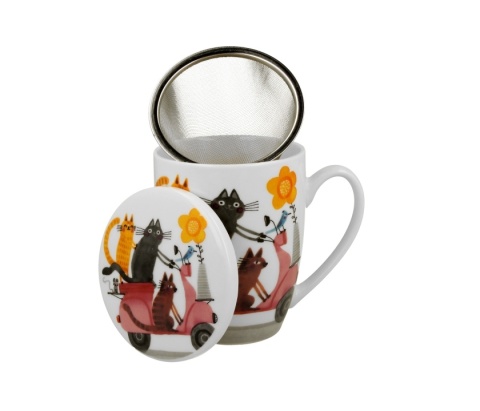 Kubek z zaparzaczem do herbaty koci świat koty na skuterze