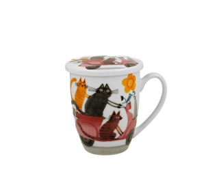 Kubek z zaparzaczem do herbaty koci świat koty na skuterze