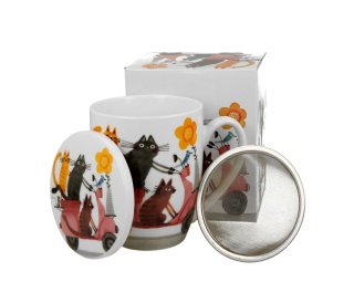 Kubek z zaparzaczem do herbaty koci świat koty na skuterze