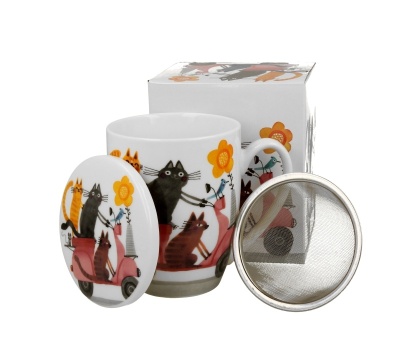 Kubek z zaparzaczem do herbaty koci świat koty na skuterze