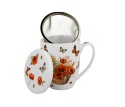 Kubek z zaparzaczem do herbaty kosze kwiatów maki porcelana