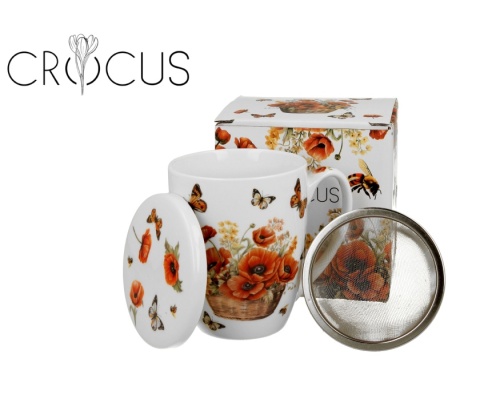 Kubek z zaparzaczem do herbaty kosze kwiatów maki porcelana