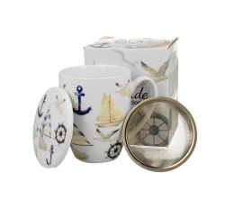 Kubek z sitkiem zaparzacz do herbaty żaglówka porcelana