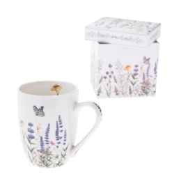 Kubek do kawy w pudełku lawenda porcelana na urodziny