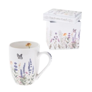 Kubek do kawy w pudełku lawenda porcelana na urodziny
