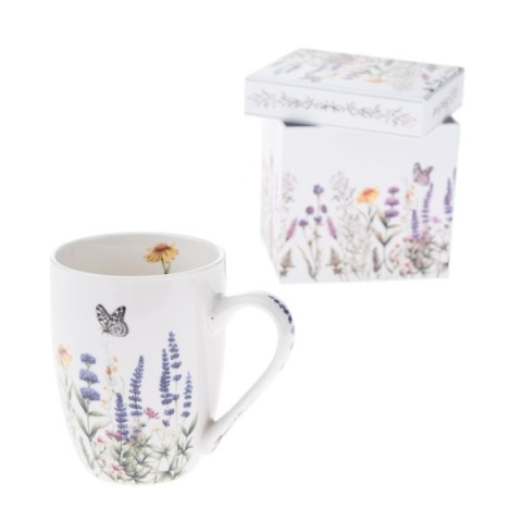 Kubek do kawy w pudełku lawenda porcelana na urodziny