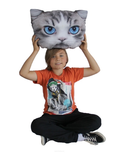 Poduszka ozdobna z wypełnieniem Luna kot szary 45x30cm