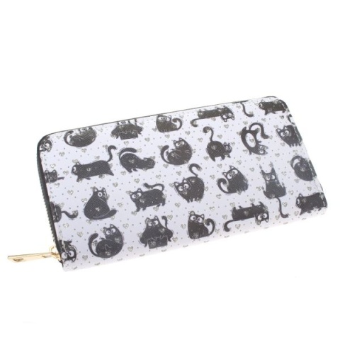 Portfel na zamek damski duży z motywem kotów na prezent