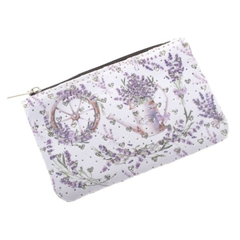 Portfel portmonetka damska mała z motywem lawendy na zamek