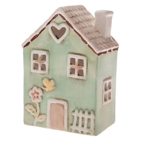 Świecznik domek ceramiczny zielony na tealight na urodziny