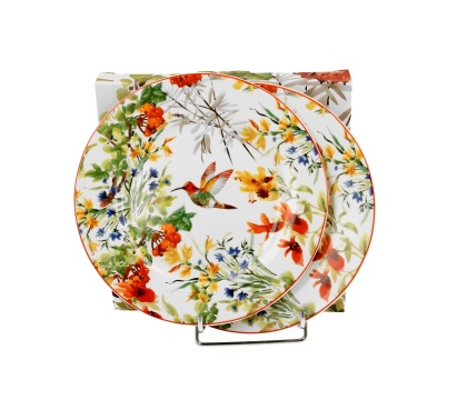 Talerze deserowe porcelanowe 2 szt Linnea kwiaty na ciasto