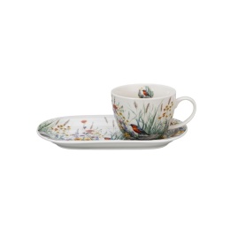 Filiżanka jumbo ze spodkiem zestaw śniadaniowy july kwiaty