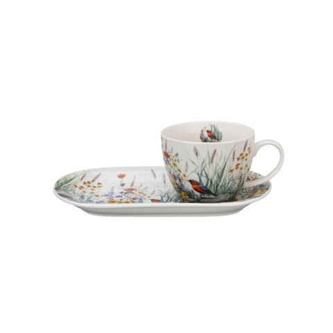 Filiżanka jumbo ze spodkiem zestaw śniadaniowy july kwiaty