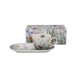 Filiżanka jumbo ze spodkiem zestaw śniadaniowy july kwiaty