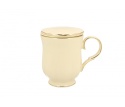 Kubek zaparzacz sitko pokrywka Clark ecru porcelana złoty