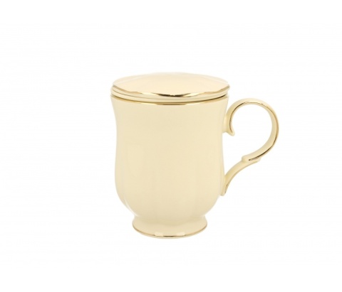 Kubek zaparzacz sitko pokrywka Clark ecru porcelana złoty