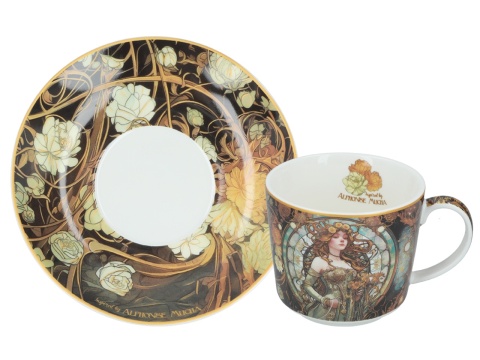 Filiżanka spodek komplet do herbaty kawy Mucha Carmani