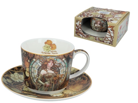 Filiżanka spodek komplet do herbaty kawy Mucha Carmani