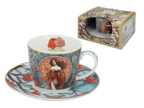 Filiżanka spodek zestaw do kawy herbaty Mucha Carmani