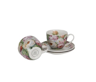 Filiżanki ze spodkami piwonie na prezent zestaw 2 szt duo