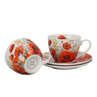 Filiżanki spodki porcelana na prezent komplet 2 szt maki