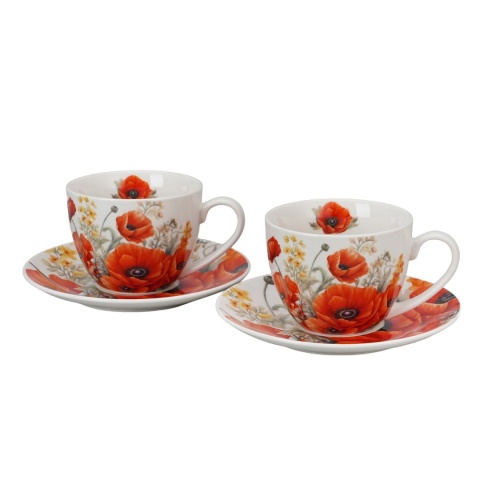 Filiżanki spodki porcelana na prezent komplet 2 szt maki