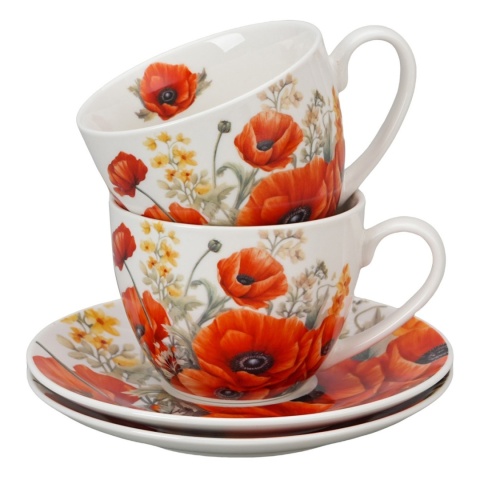 Filiżanki spodki porcelana na prezent komplet 2 szt maki